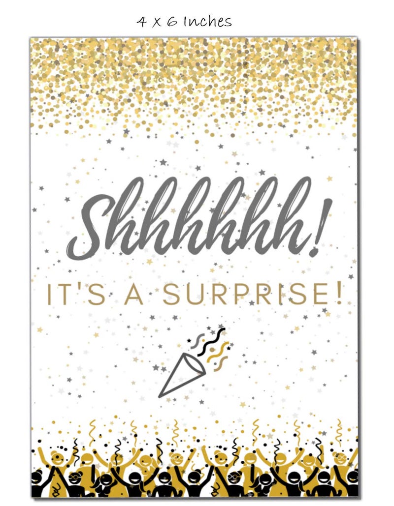 Elcer Surprise Party invitations | Itâ€™s a surprise Birthday | Kids and Adults | Fill In Style | Black and Gold | Confetti Streamers Party Invitations | 20 Count With Envelopes - Image 4